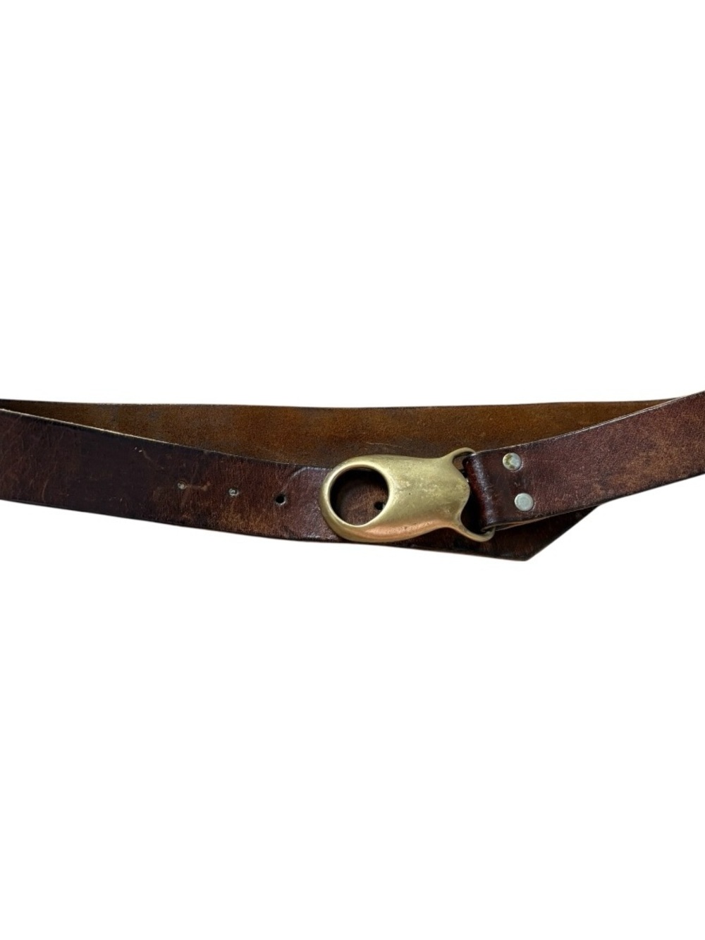 Vintage Brown Leather Belt Brass Ring Buckle Size 30 Minimalist Classic